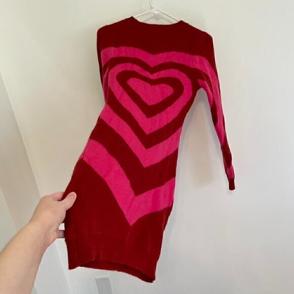 SHEIN Allurite Heart Pattern Round Neck Sweater Dress Pink Red Fitted Bodycon - Picture 14 of 14